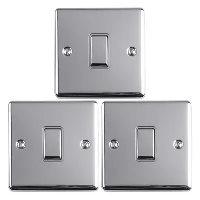 3 PACK Gang 20A Single Light Switch POLISHED CHROME & GREY Way Metal Rocker