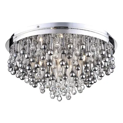 Litecraft Ceiling Light Flush Mounted Teardrop Crystal Effect - Chrome