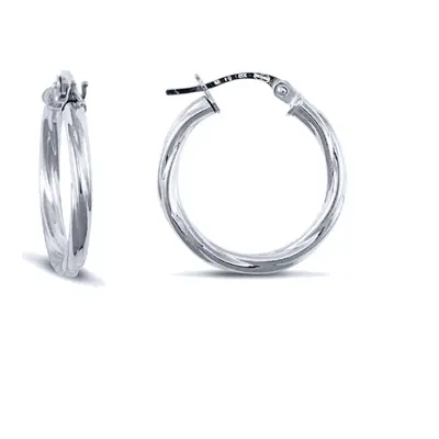 Jewelco London Ladies 9ct White Gold Twisted 2.5mm Hoop Earrings 20mm - JER561B