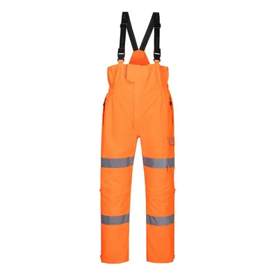 (S R, Orange) Portwest Mens Rain Hi-Vis Safety Bib And Brace Trouser