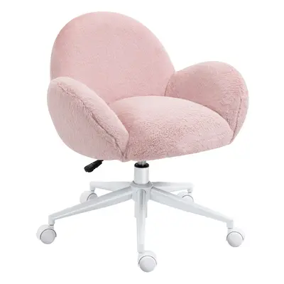 HOMCOM Fluffy Leisure Chair Office Chair with Backrest Armrest Wheels Pink