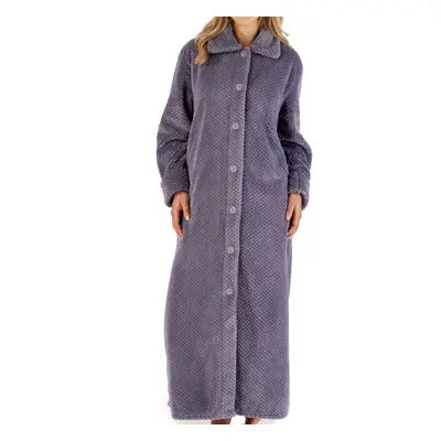 (Grey, Small - UK 10/12) Slenderella Ladies Button Up Waffle Fleece Ankle Length Dressing Gown