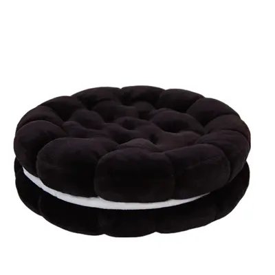 Plush Pillow Black Round Double Biscuit Shape Stuffed Soft Cushion Decor