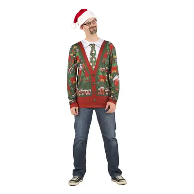 Faux Real Men's 3D Photo-Realistic Ugly Christmas Sweater Long Sleeve T-Shirt Cardigan Small