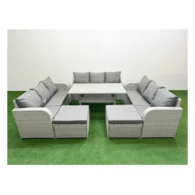 Fimous PE Rattan Lounge Sofa Set Seater Outdoor Garden Furniture Set with Rectangular Dining Tab