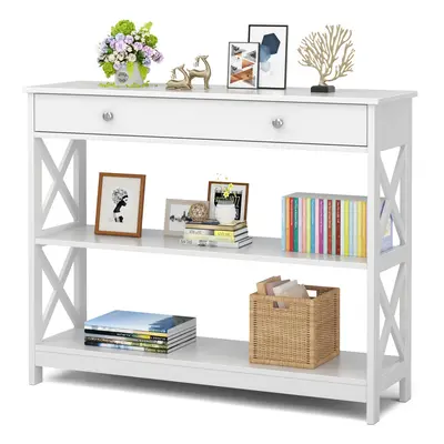 3-Tier Console Sofa Table with Drawer and Storage Shelves