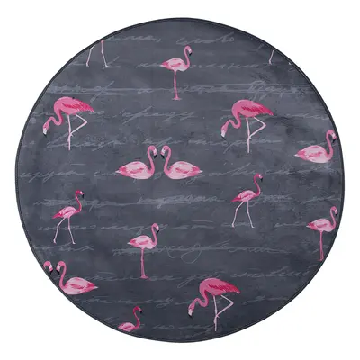 Round Area Rug Flamingo Print cm Grey KERTE