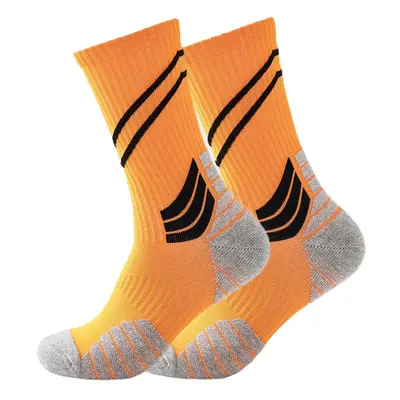 (Orange Grey) Men Cotton Slash Letter Pattern Sport Breathable Anti-slip Mid-length Tube Socks