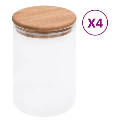 vidaXL 4x Storage Glass Jars with Bamboo Lid ml Storage Bottle Furniture