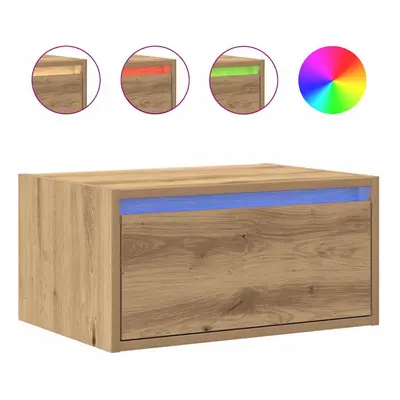 vidaXL Wall-mounted Bedside Cabinet with LED Lights Artisan Oak cabinet