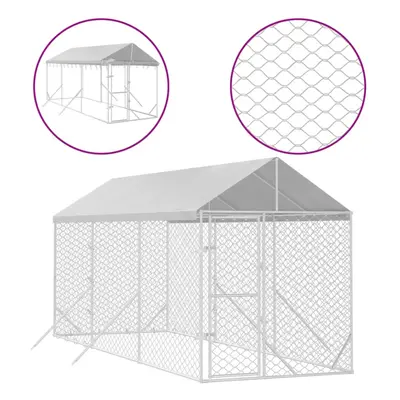 (2 x x 2.5 m) vidaXL Outdoor Dog Kennel Dog House with Roof Dog Cage Silver Galvanised Steel