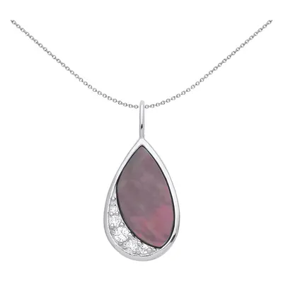 Jewelco London Ladies Sterling Silver Black Pear CZ Mother of Pearl Purple Lagoon Beach Teardrop