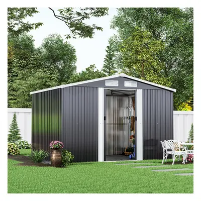 8 X ft Charcoal Black Apex Metal Shed Garden Storage Shed with Base