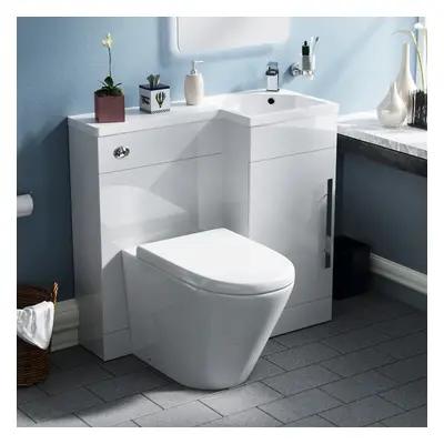 Revune | 900mm RH BTW Toilet, WC Unit & Resin Basin White Flat Pack