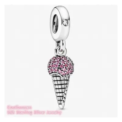 925 Sterling Silver Pave Ice Cream Cone Dangle Charm beads Fit Charms Bracelet DIY jewelry