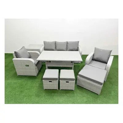 Fimous PE Rattan Garden Furniture Set Reclining Chair Sofa Lounge Sofa Set Rectangular Dining Ta