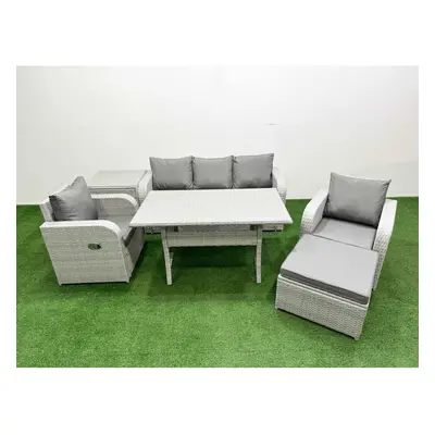 Fimous PE Rattan Garden Furniture Set Reclining Chair Sofa Lounge Sofa Set Rectangular Dining Ta