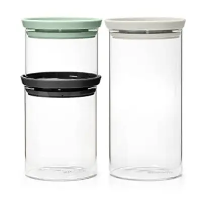 - Stackable Glass Jars with Lid - Set of - Kitchen Storage - Space Efficient - Keeps Content Fre