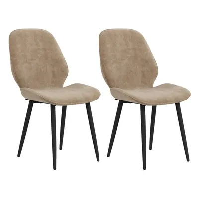 HOMCOM Dining Chairs Set of 2, Upholstered Kitchen Chairs with Metal Legs, Brown