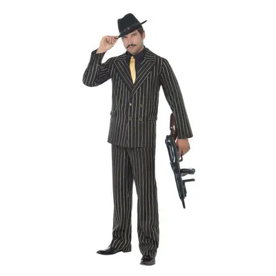 Smiffy's Adult Men's Gold Pinstripe Gangster Costume, Jacket, Trousers, Shirt