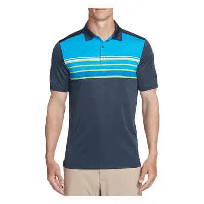 (M, Blue Iris) Skechers Golf Mens Backspin Stripe DNA Dry Stretch Performance Polo Shirt