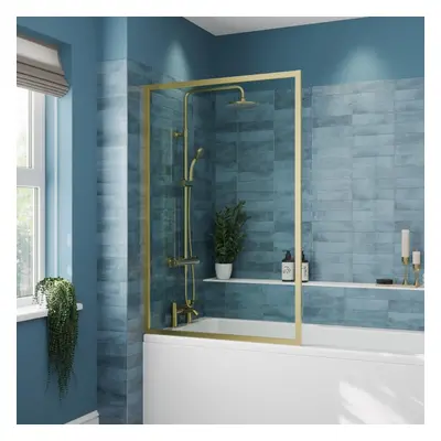 Luxura Square Framed Bath Shower Screen 800mm - Brushed Brass 6mm