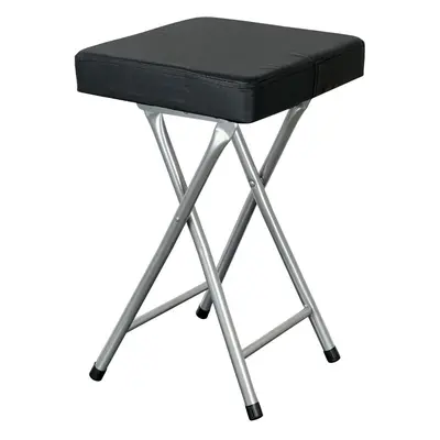 (black) Folding Square Stool SET OF soft Seat Chrome