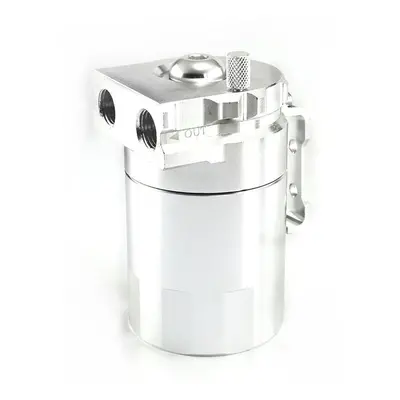 (Silver) Aluminum Universal Oil Catch Can Tank with Breather Reservoir Filter Baffled