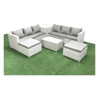 Fimous Garden Outdoor PE Rattan Furniture Set Seater Rattan Garden Sofa Set with Big Footstools 