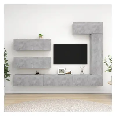 vidaXL TV Cabinet Set Piece Concrete Grey Chipboard Hanging TV Cabinet Set