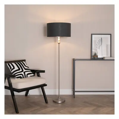 ValueLights Maggie Charcoal and Chrome Shade Chrome Floor Lamp & Bulb