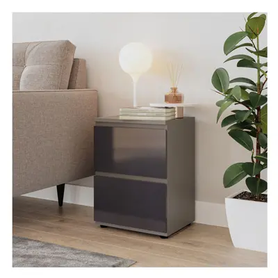 (Grey & Grey) High Gloss Drawer Skagen Wooden Bedside Cabinet No Handle Drawer Storage