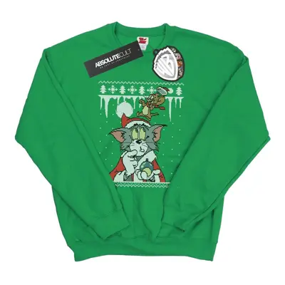 (XXL, Irish Green) Tom And Jerry Mens Christmas Fair Isle Sweatshirt