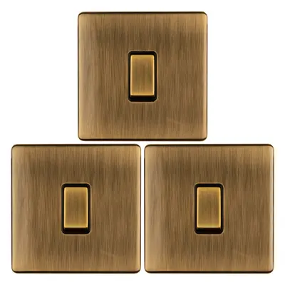 3 PACK Gang Single Light Switch SCREWLESS ANTIQUE BRASS Way 10A Slim Rocker