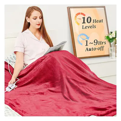 (130x180cm Red) Mia&Coco Electric Heated Blanket Throw Flannel Sherpa Fast Heating 180x130cm