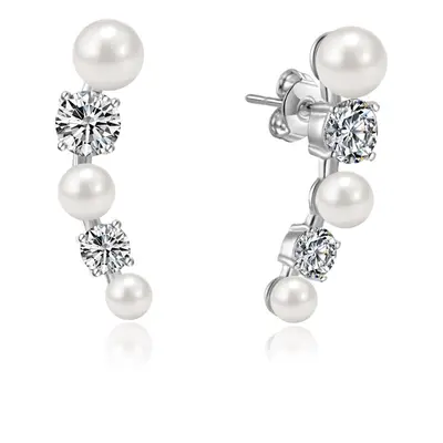 White Pearl Climber Earrings Created with Swarovski Crystals