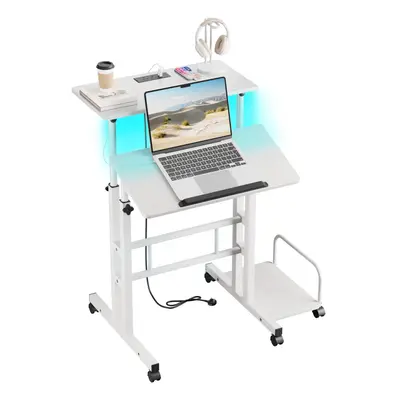 (With Power Outlets, White) Sit-Stand Workstation Height Adjustable Desk