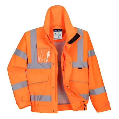 (S, Orange) Portwest Mens Rain Hi-Vis Safety Bomber Jacket