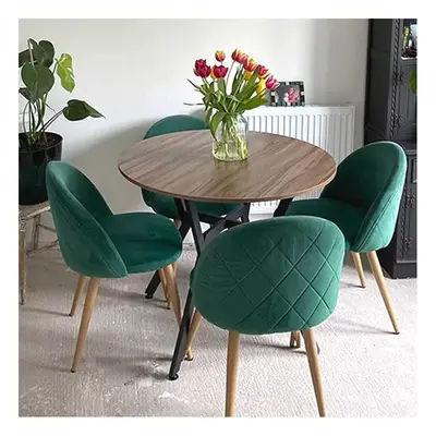 Round Industrial Dining Table Modern Style Kitchen Room Steel Legs