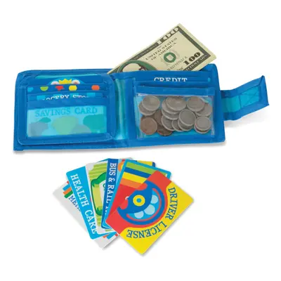 Melissa & Doug Pretend-to-Spend Toy Wallet With Play Money and Cards (45 pcs) , Blue - Shopping 