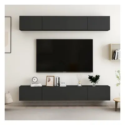 vidaXL 4x TV Cabinets Black Chipboard Home Furniture TV Stand Cabinet Set