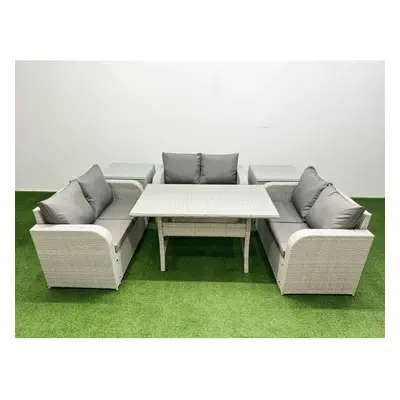 Fimous Seater PE Wicker Rattan Furniture Sofa Sets with Rectangular Dining Table Seater Love Sof