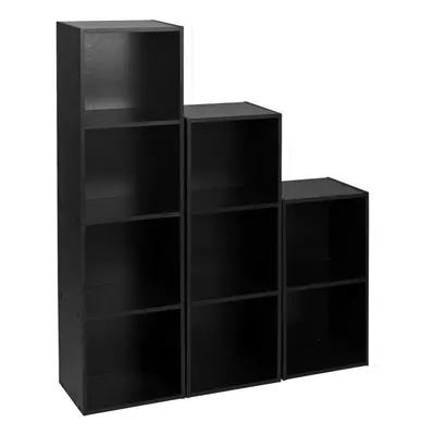 (Black) Set of Wooden Cube Bookcase Shelves Storage