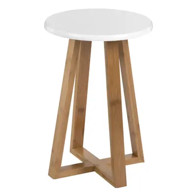 Contemporary White And Natural Bamboo Round Stool, Durable Round Stool For Kitchen, Versatile Ki