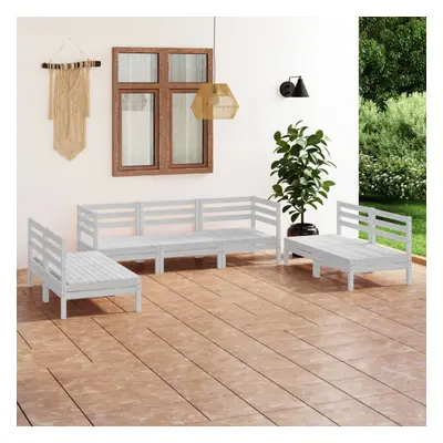 vidaXL Solid Pinewood Garden Lounge Set Piece White Outdoor Seating Sofa