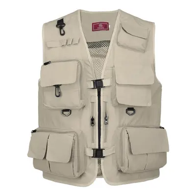 (khaki, XXL) Fishing Photography Vest Summer Multi Pockets Mesh Jackets Quick Dry Waistcoat