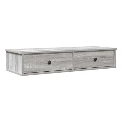 (grey sonoma, x x cm) vidaXL Wall Shelf with Drawers White 60x25x15 cm Engineered Wood