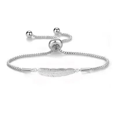 Silver Plated Feather Friendship Bracelet Created with Swarovski Crystals