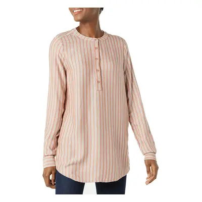 Womens Long-Sleeve Woven Blouse, Terracotta French Stripe, X-Small