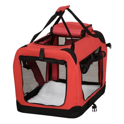 PawHut 60cm Foldable Pet Carrier, Soft Side Pet Travel Crate w/ Mat, Red